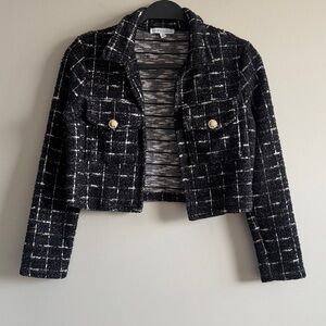 Sincerely Jules Black and White Cropped Tweed Blazer